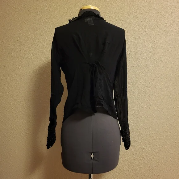 Papillon Sheer Black Beaded & Sequined Button-Up Top Size Large - Picture 3 of 13